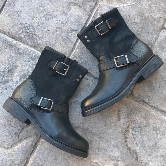 ASOS Shoes - Black Snake Print Leather Buckle Biker Ankle Boots